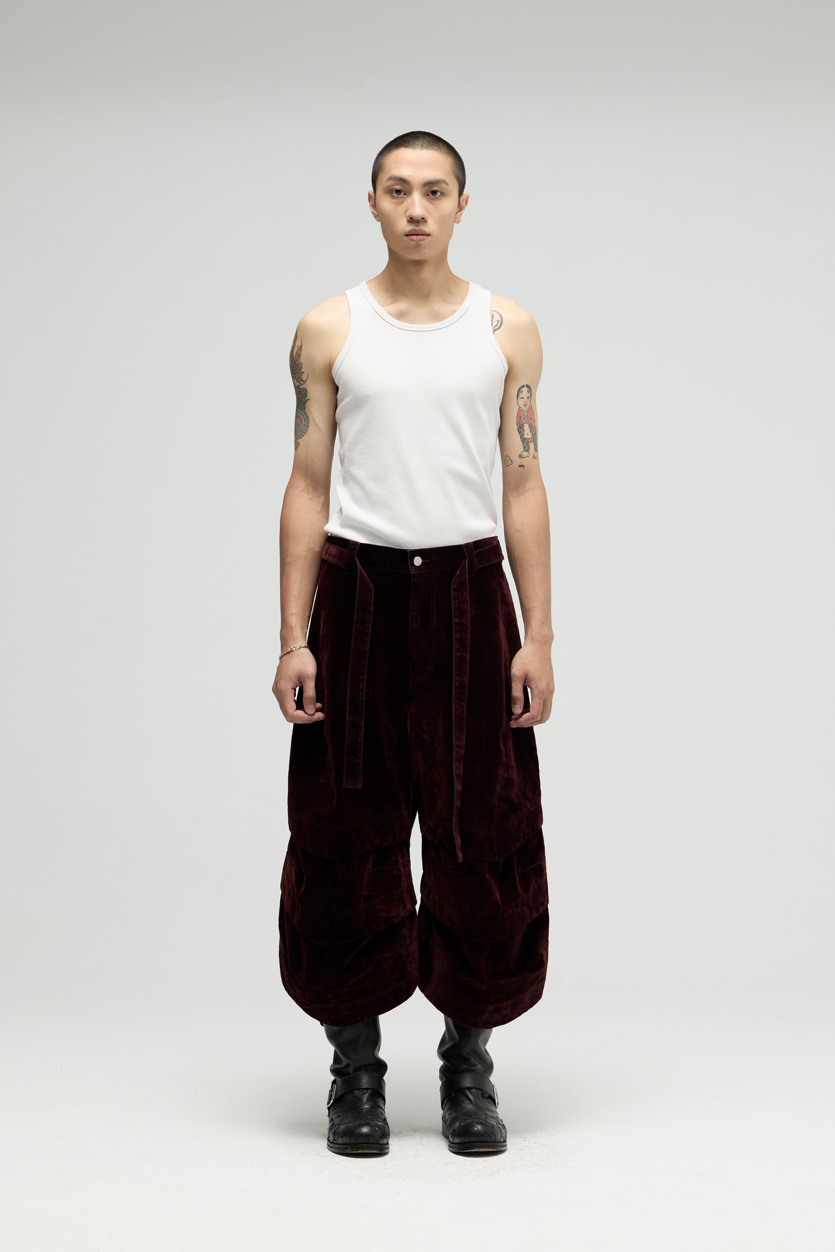 Armor Jorts (Flocked Denim) - Burgundy