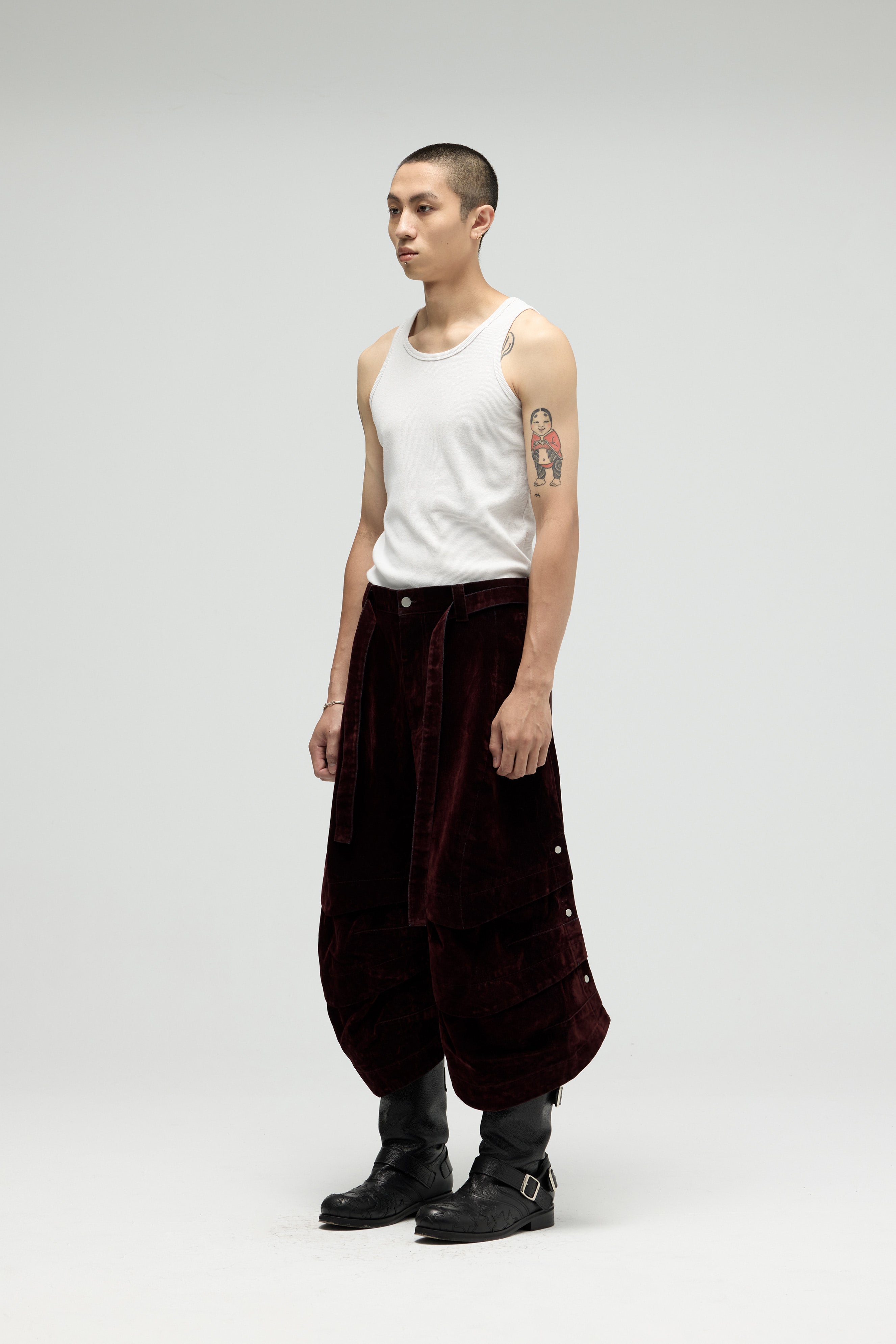 Armor Jorts (Flocked Denim) - Burgundy